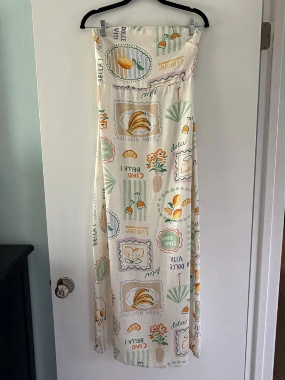Anthropologie Paper Heart La Dolce Vita Strapless Citrus Print Linen Maxi Dress - Picture 2 of 12